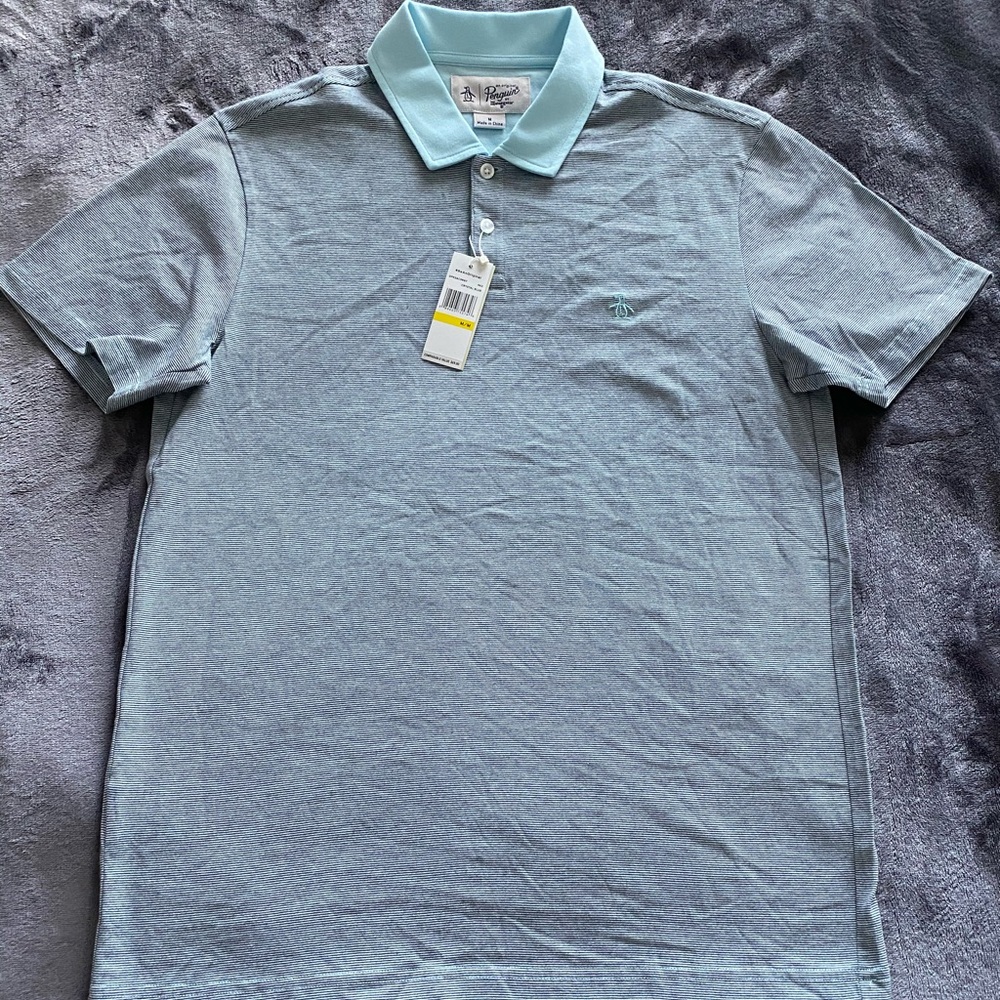 NWT Men’s Penguin blue striped polo, Size M
